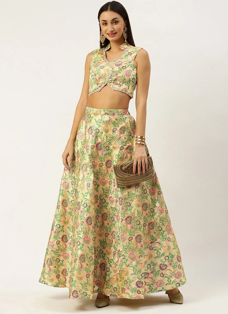 Skirt From Beige Art Silk Jacquard Co Ords Set After Six Wear 3 Skirt From Beige Art Silk Jacquard Co Ords Set After Six Wear - Image 3