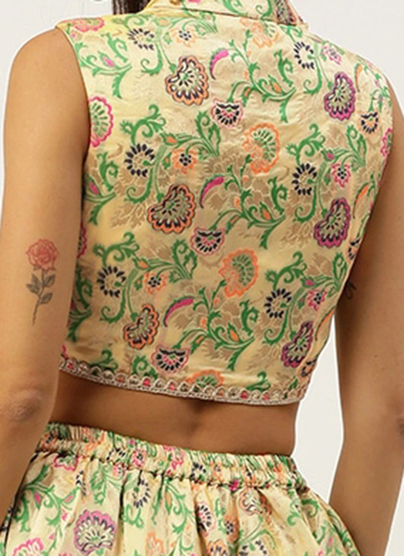 Skirt From Beige Art Silk Jacquard Co Ords Set After Six Wear 6 Skirt From Beige Art Silk Jacquard Co Ords Set After Six Wear - Image 6