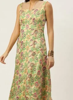 Beige Art Silk Jacquard Dress Festive Wear