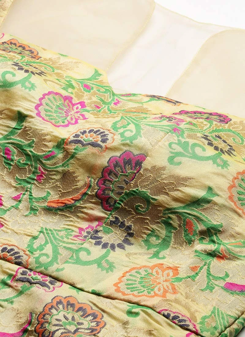 Beige Art Silk Jacquard Dress Festive Wear 5 Beige Art Silk Jacquard Dress Festive Wear - Image 5