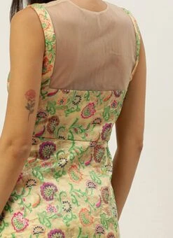 Beige Art Silk Jacquard Dress Festive Wear 13 Beige Art Silk Jacquard Dress Festive Wear -Indo Clothing Shop Beige Art Silk Jacquard Dress DRBS02212490 rrc2