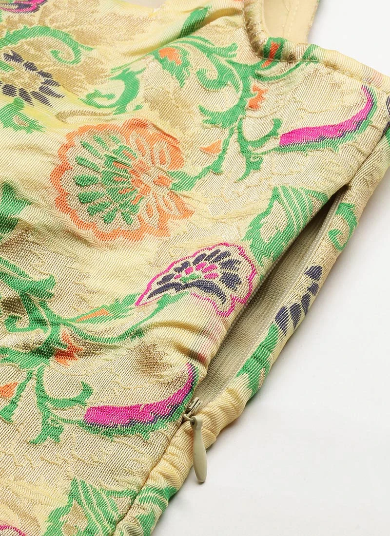 Beige Art Silk Jacquard Dress Festive Wear 7 Beige Art Silk Jacquard Dress Festive Wear - Image 7