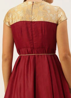 Beige Brocade N Maroon Satin Layered Gown Festive Wear -Indo Clothing Shop Beige Brocade N Maroon Satin Layered Gown IWBS02105367 rrc3