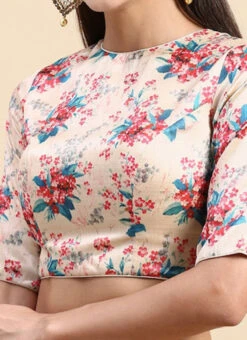Beige Cotton Silk Digital Printed Blouse Festive Wear