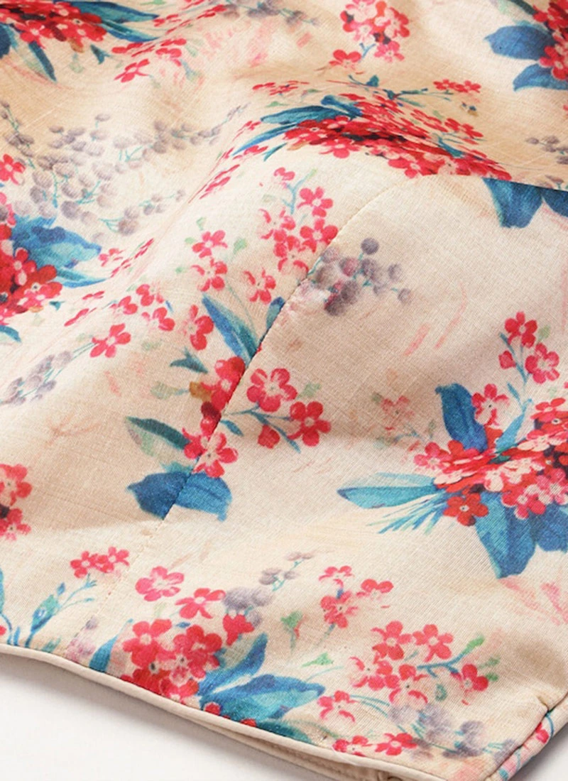 Beige Cotton Silk Digital Printed Blouse Festive Wear 5 Beige Cotton Silk Digital Printed Blouse Festive Wear - Image 5