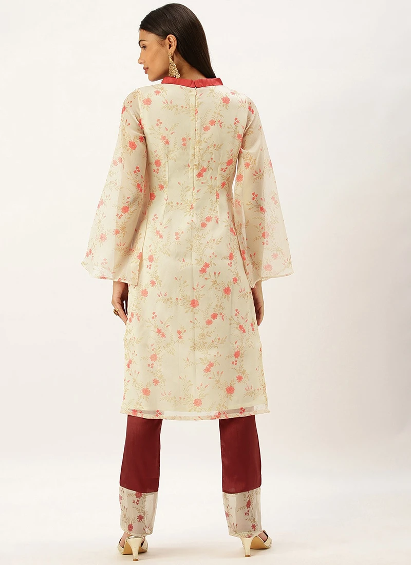 Beige Digital Printed Organza Kurta Set After Six Wear 4 Beige Digital Printed Organza Kurta Set After Six Wear - Image 4