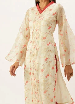 Beige Digital Printed Organza Kurta Set After Six Wear