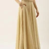 Beige Georgette High N Low Full Circular Skirt Festive Wear