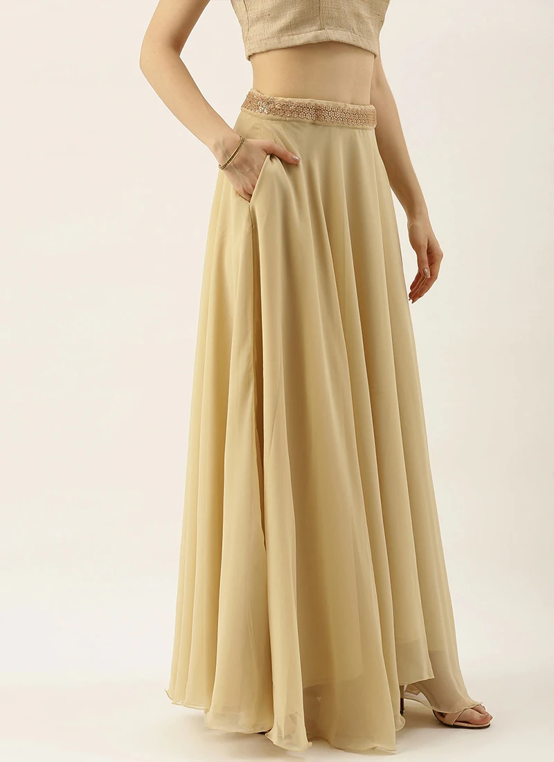 Beige Georgette High N Low Full Circular Skirt Festive Wear 1 Beige Georgette High N Low Full Circular Skirt Festive Wear