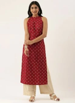 Beige N Maroon Printed Halter Neck Kurta Set Festive Wear 9 Beige N Maroon Printed Halter Neck Kurta Set Festive Wear -Indo Clothing Shop Beige N Maroon Printed Halter Neck Kurta Set KSBS02102847 u