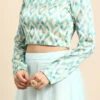 Beige N Sea Green Printed Boat Neck Blouse Festive Wear
