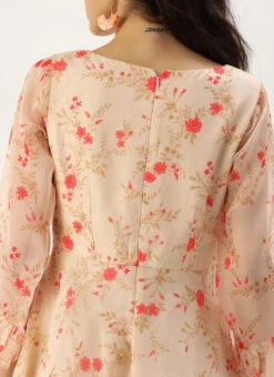 Beige Organza Ruffle Dress Party Wear -Indo Clothing Shop Beige Organza Ruffle Dress DRBS02203561 rrc2