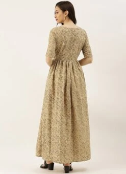Beige Printed Rayon Boat Neck Maxi Dress After Six Wear -Indo Clothing Shop Beige Printed Rayon Boat Neck Maxi Dress DRBS02101821 b
