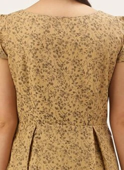 Beige Printed Rayon Calf Length Dress Work Wear 13 Beige Printed Rayon Calf Length Dress Work Wear -Indo Clothing Shop Beige Printed Rayon Calf Length Dress DRBS02106444 rrc2