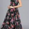 Black Digital Printed Gown With Jacket Party Wear