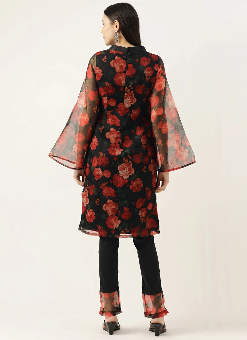 Black Digital Printed Organza Kurta Set After Six Wear 4 Black Digital Printed Organza Kurta Set After Six Wear - Image 4