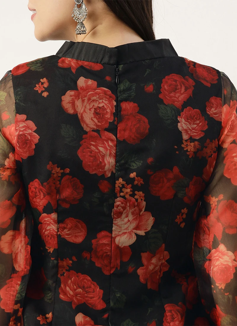 Black Digital Printed Organza Kurta Set After Six Wear 7 Black Digital Printed Organza Kurta Set After Six Wear - Image 7