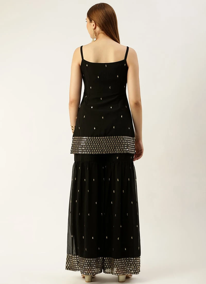 Top From Black Embroidered Georgette Gharara Set After Six Wear 4 Top From Black Embroidered Georgette Gharara Set After Six Wear - Image 4