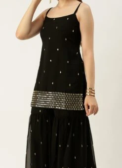 Top From Black Embroidered Georgette Gharara Set After Six Wear