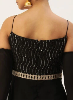 Black Embroidered Jumpsuit With Detachable Sleeve Festive Wear Party Wear -Indo Clothing Shop Black Embroidered Jumpsuit With Detachable Sleeve DRBS02211024 rrc2