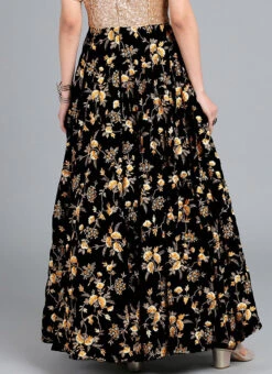 Black Embroidered Velvet Skirt 11 Black Embroidered Velvet Skirt -Indo Clothing Shop Black Embroidered Velvet Skirt WBBS02306482 b