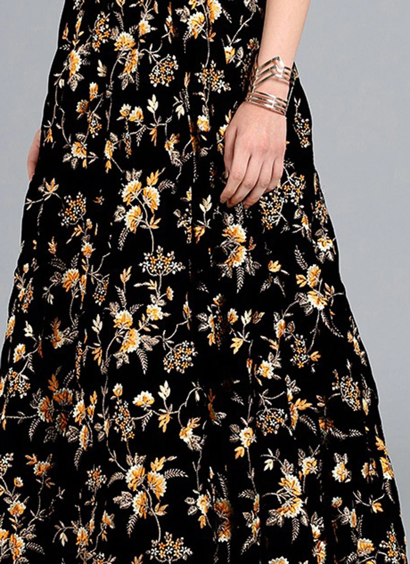 Black Embroidered Velvet Skirt 1 Black Embroidered Velvet Skirt