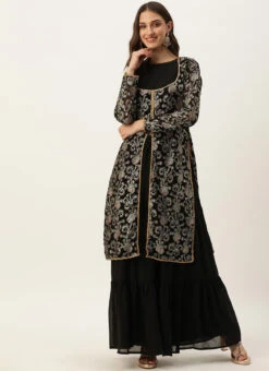 Black Foli Print Georgette Kurti Set Festive Wear 10 Black Foli Print Georgette Kurti Set Festive Wear -Indo Clothing Shop Black Foli Print Georgette Kurti Set KSBS02302551 u
