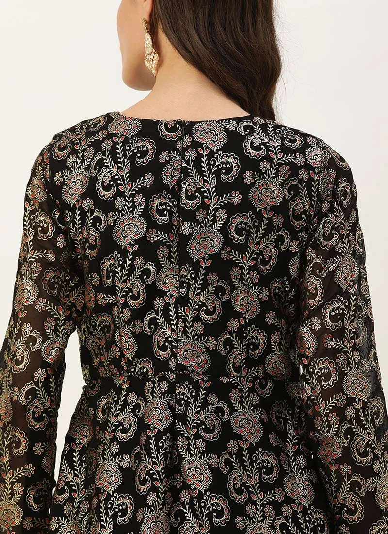 Black Foli Print Georgette Kurti Set Festive Wear 7 Black Foli Print Georgette Kurti Set Festive Wear - Image 7