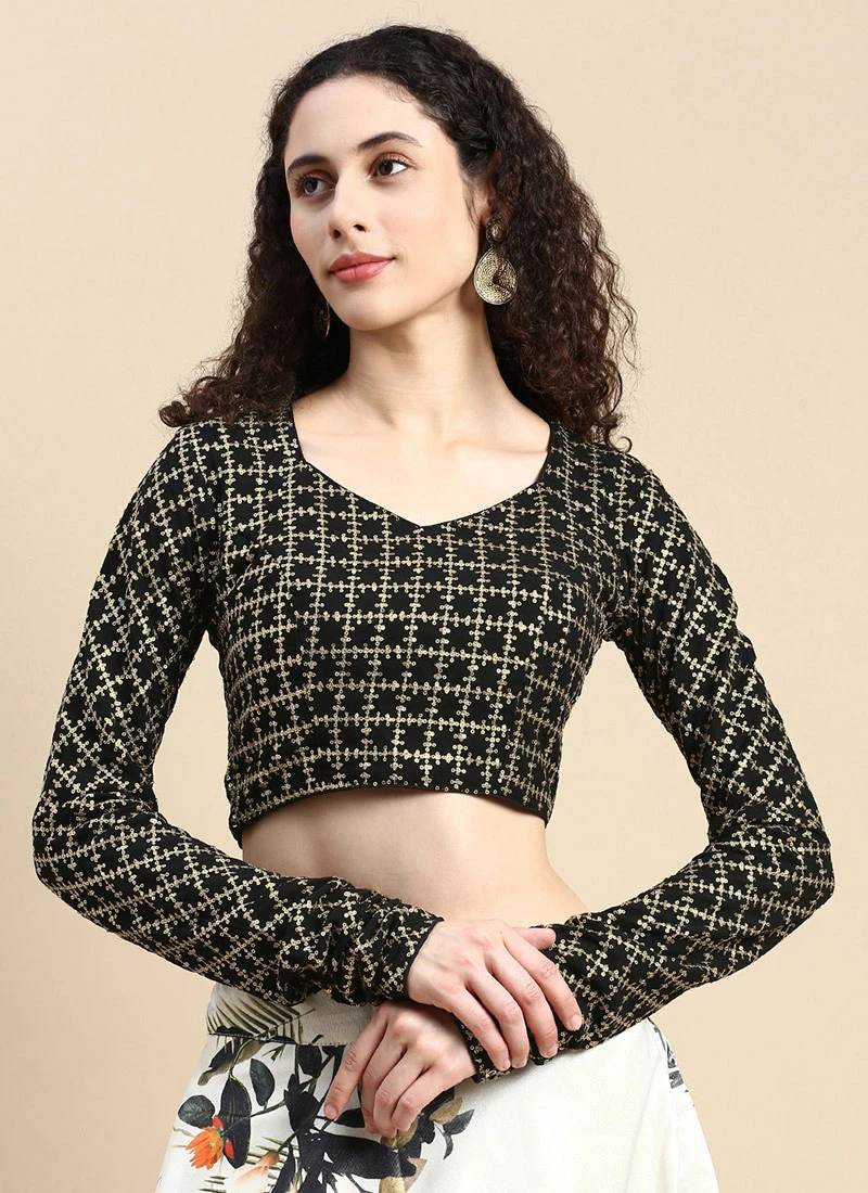 Black Georgette Embroidered Blouse Festive Wear 3 Black Georgette Embroidered Blouse Festive Wear - Image 3