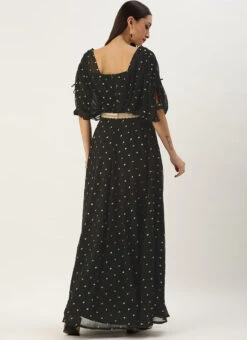 Black Georgette Embroidered Overlap Draped Gown Wedding Wear 11 Black Georgette Embroidered Overlap Draped Gown Wedding Wear -Indo Clothing Shop Black Georgette Embroidered Overlap Draped Gown IWBS02302255 b