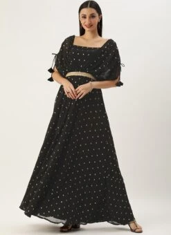 Black Georgette Embroidered Overlap Draped Gown Wedding Wear 10 Black Georgette Embroidered Overlap Draped Gown Wedding Wear -Indo Clothing Shop Black Georgette Embroidered Overlap Draped Gown IWBS02302255 u