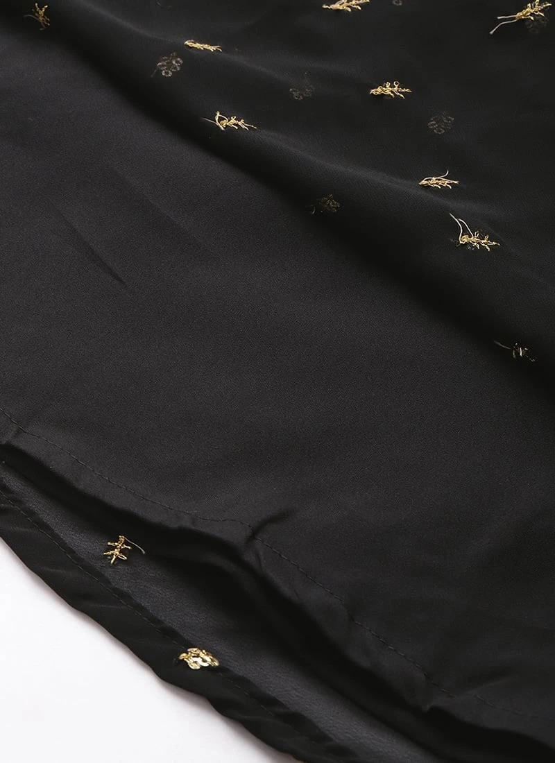 Black Georgette Embroidered Overlap Draped Gown Wedding Wear 8 Black Georgette Embroidered Overlap Draped Gown Wedding Wear - Image 8