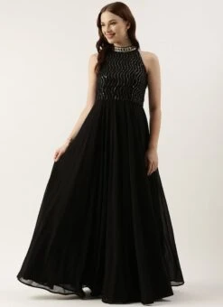 Black Georgette Sequins Gown Party Wear -Indo Clothing Shop Black Georgette Sequins Gown IWBS02301761 u