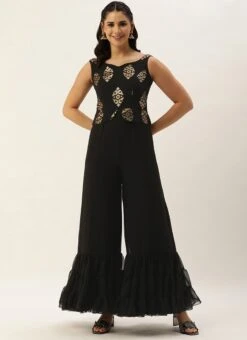 Black Georgette Sequins Jumpsuit Festive Wear -Indo Clothing Shop Black Georgette Sequins Jumpsuit DRBS02306303 u