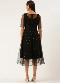 Black Net Embroidered Midi Dress Festive Wear -Indo Clothing Shop Black Net Embroidered Midi Dress DRBS02206215 b