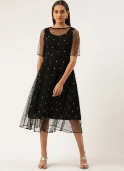 Black Net Embroidered Midi Dress Festive Wear -Indo Clothing Shop Black Net Embroidered Midi Dress DRBS02206215 u
