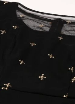 Black Net Embroidered Midi Dress Festive Wear -Indo Clothing Shop Black Net Embroidered Midi Dress DRBS02206215 rrc1