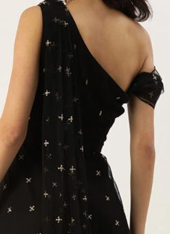 Black Net Embroidered One Shoulder Gown Party Wear -Indo Clothing Shop Black Net Embroidered One Shoulder Gown IWBS02204712 rrc2