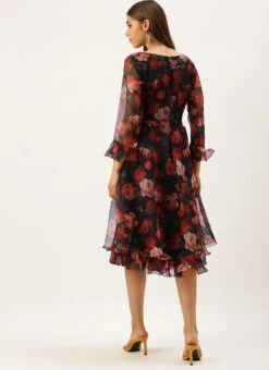 Black Organza Ruffle Dress Party Wear -Indo Clothing Shop Black Organza Ruffle Dress DRBS02203563 b