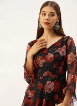 Black Organza Ruffle Dress Party Wear -Indo Clothing Shop Black Organza Ruffle Dress DRBS02203563 rrc1