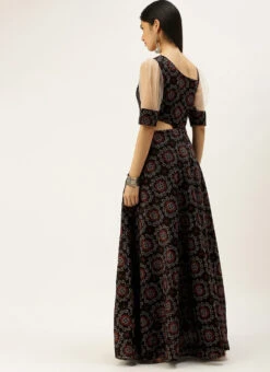 Black Printed Art Silk Gown Festive Wear -Indo Clothing Shop Black Printed Art Silk Gown IWBS02208431 b