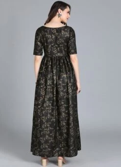 Black Printed Rayon Boat Neck Gown After Six Wear -Indo Clothing Shop Black Printed Rayon Boat Neck Gown IWBS01909988 b