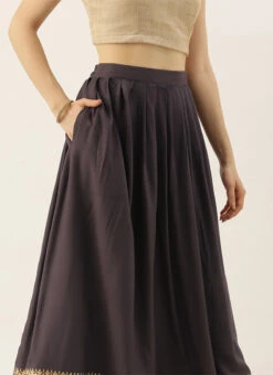 Black Printed Rayon Pleated Skirt Festive Wear