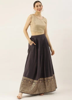 Black Printed Rayon Pleated Skirt Festive Wear 8 Black Printed Rayon Pleated Skirt Festive Wear -Indo Clothing Shop Black Printed Rayon Pleated Skirt WBBS02012678 u