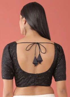 Black Raw Silk Embroidery Work Blouse Party Wear -Indo Clothing Shop Black Raw Silk Embroidery Work Blouse BLSPFB139B b