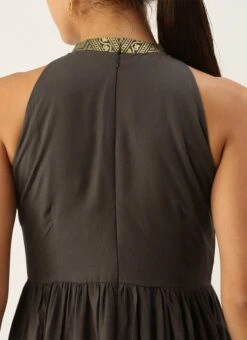 Black Rayon Ankle Length Dress After Six Wear -Indo Clothing Shop Black Rayon Ankle Length Dress DRBS02108639 rrc2