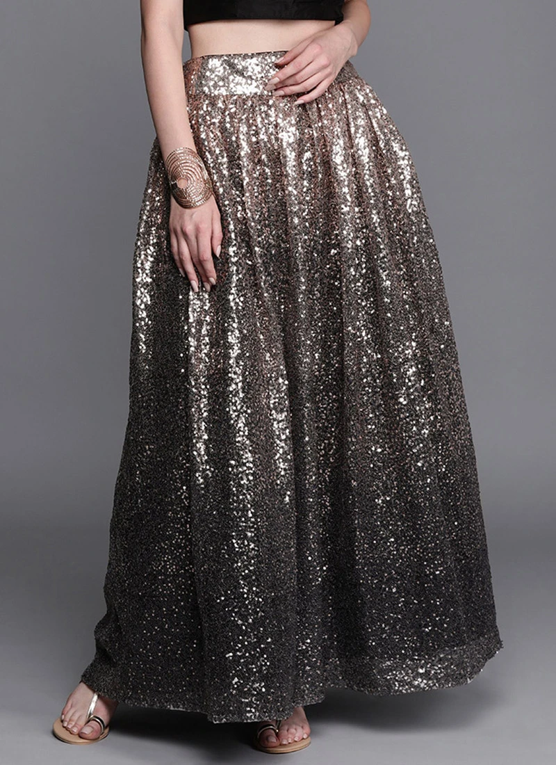 Black Sequins Embroidered Skirt Party Wear 3 Black Sequins Embroidered Skirt Party Wear - Image 3