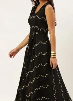 Black Viscose Embroidered Layered Gown Festive Wear