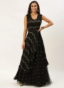 Black Viscose Embroidered Layered Gown Festive Wear 10 Black Viscose Embroidered Layered Gown Festive Wear -Indo Clothing Shop Black Viscose Embroidered Layered Gown IWBS02212600 u