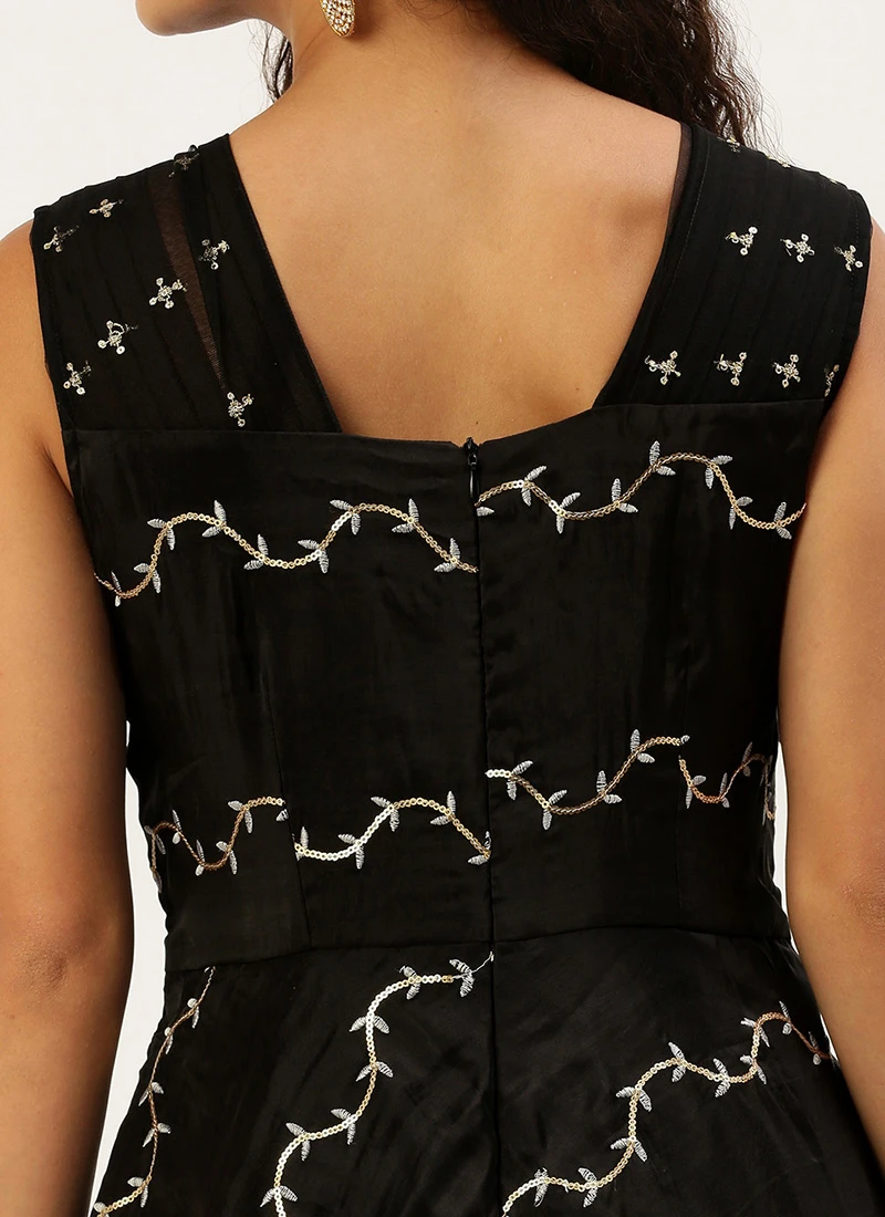 Black Viscose Embroidered Layered Gown Festive Wear 6 Black Viscose Embroidered Layered Gown Festive Wear - Image 6